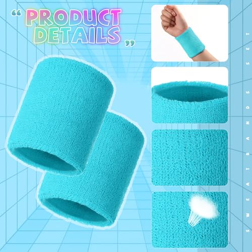 Image of WILLBOND 8 Pack Wrist Sweatbands Sports Wristbands Tennis Sweatbands Neon 80s Thick Cotton Gymnastics Sweat Band Athletic Football Soccer Sports Wristband for Men Women Party