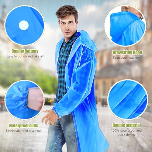 AOKITO Regenponcho für Damen und Herren - Wiederverwendbarer, Wasserdichter Regenmantel, Regencape aus Atmungsaktivem EVA-Material für Wandern, Radfahren, Camping und Reisen (Blau)
