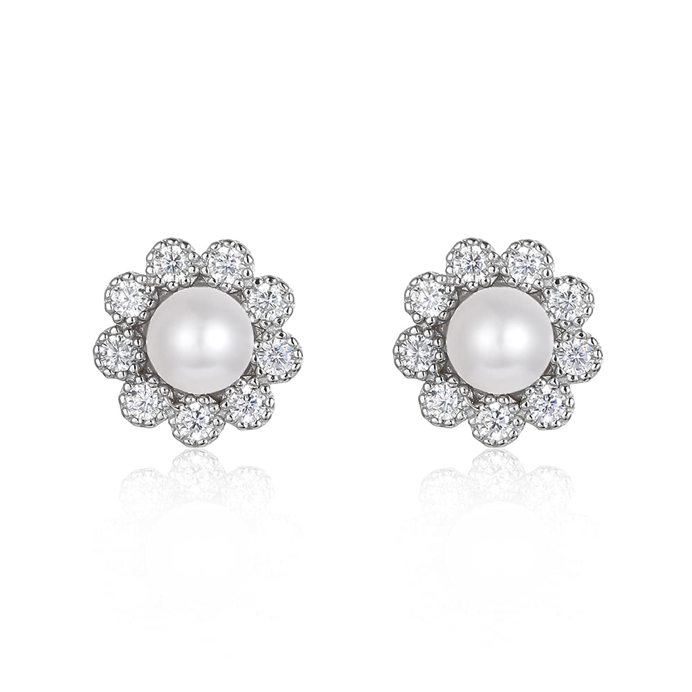 Boucles d'oreilles argent anti-allergie avec perle et zircon doux - 5