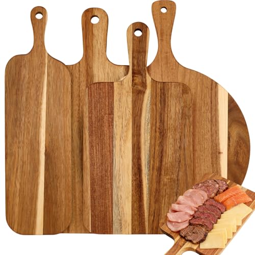 Set de 4 tablas de cortar de madera de acacia con mango miniatura 1