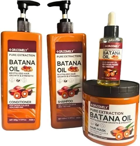DR.COMELY Batana Oil Hair Care Set, Shampoo, Conditioner, Hair Mask & Hair Oil, 4-Piece Nourishing Strengthening Set