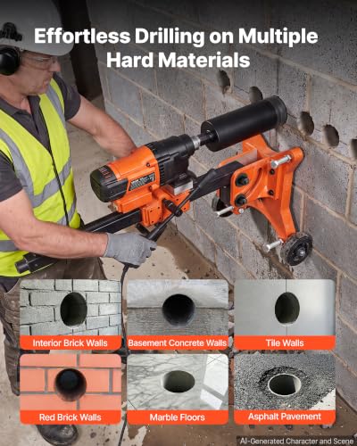 Image of VEVOR Diamond Core Drilling Machine Dry and Wet 0.8 inch-12 inch Drilling Capacity | 5-inch Wet Drill Bit, Tiltable Stand & Wheeled Base, 3200W 2-Speed 800RPM /430RPM, UNC1 1 /4-7 Thread for Concrete Brick Stone