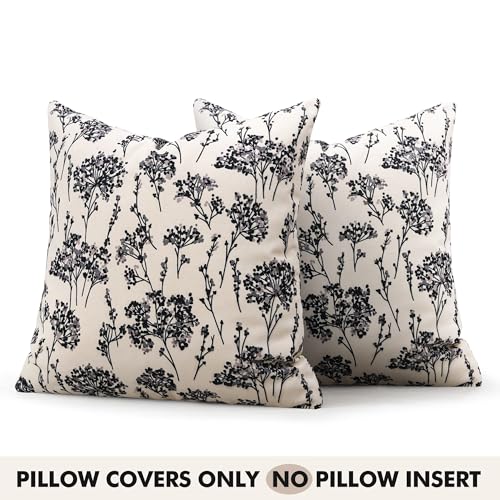 Pyonic Black Vintage Floral Pillow Covers 18x18 inch Spring Block Print Flower Pillowcase Neutral French Farmhouse Cushion Covers for Sofa Couch Bedroom Living Room Outdoor Decor — view 3