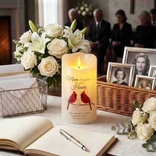 Image of Homemory Cardinal Memorial Candle, Flameless Sympathy Gifts for Loss of Loved One, Real Wax LED Candle with Remote, Bereavement Gifts, Remembrance Gift for Loss of Mother & Family