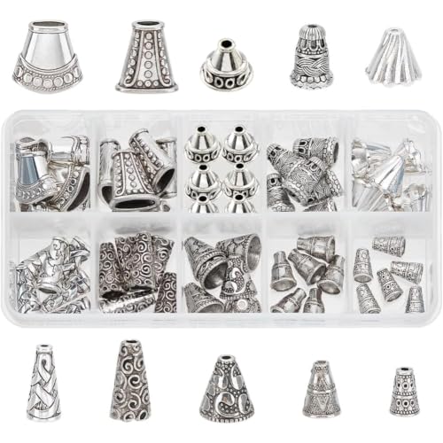 PandaHall Elite & reg 60pcs tibetischen Stil Perlenkappen, Legierung & Messing & CCB Perlenkappen, Antik Silber