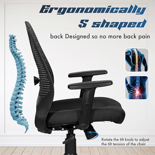 Image of Da URBAN AeroFlex Office Chair, Mid Back Mesh Ergonomic Home Office Desk Chair with 1 Year Warranty,Tilt Lock Mechanism (Black)