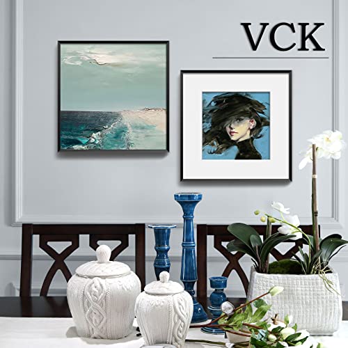 Image of VCK 12x12 Aluminum Black Picture Frames with Mat for 8x8 Picture or 12x12 without Mat, Metal Square Photo Frame with Real Tempered Glass For Wall (1 Pack)