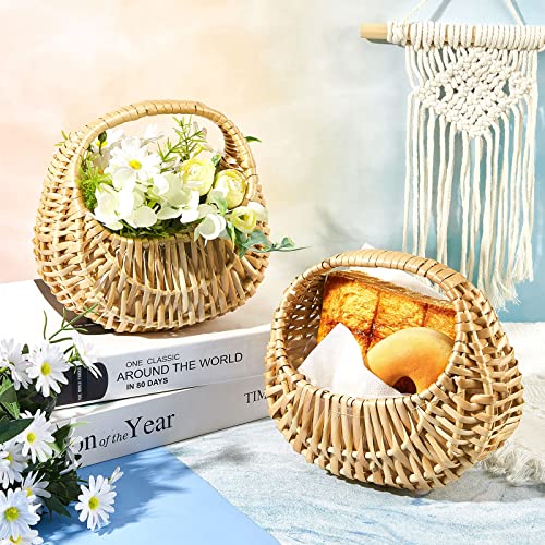 Image of Taiyin 1 Pack Rattan Flower Girl Basket Half Moon Straw Wicker Basket with Handle 6.7 inch x 6.5 inch x 4.3 inch Ideal for Wedding Flower Girl, Picnic, Garden Storage and Home Decoration (Nature)