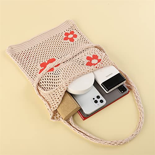 Crochet Tote Bag with Cute KeyChain Sunflower Bracelet - Aesthetic Mesh Beach & Pool Hobo Bag2