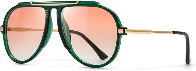 SUNGAIT Oversized Aviator Sunglasses Women Stylish Tangle Free Pilot Shades Retro Gold Metal Accents & Muti-color UV400 Lens