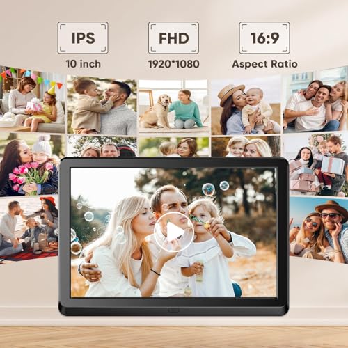 Image of 10 Inch Digital Picture Frame with IPS Screen, Smart Digital Photo Frames Electronic Picture Frame Slideshow with IPS Screen Remote Control Easy Setup and Share Photos Video for Friends and Family