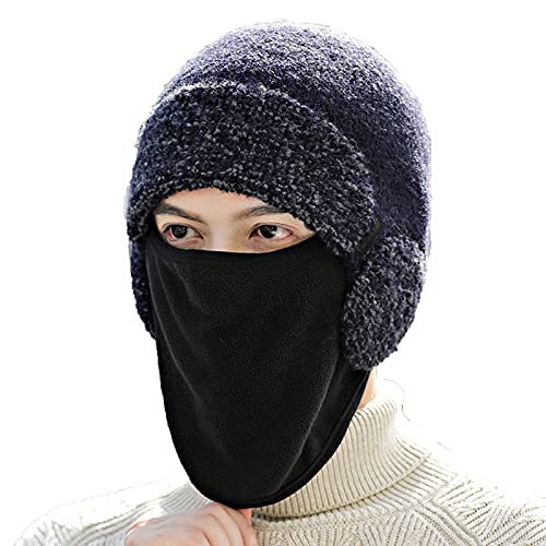 Women Men Winter Balaclavas Waterproof Windproof Plus Velvet Face Protection Riding Neck Bib for Outdoor Cycling Skiing (Navy)