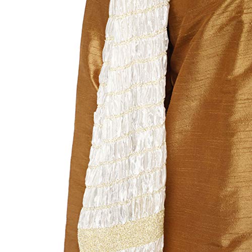 Image of SKAVIJ Men's Art Silk Embroidered Kurta Pyjama Scarf Set 3-Piece Woven Design Festive Party Dress
