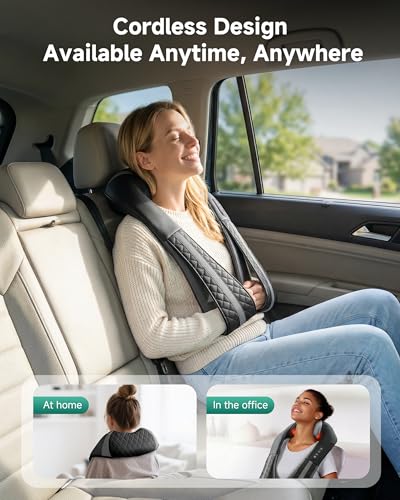 Image of Snailax Cordless Neck Massager with Heat, Shiatsu Neck Back Massager for Pain Relief Deep Tissue, 4D Kneading Shoulder Massager Pillow for Shoulder, Leg Rechargeable Massage Gifts for Mom, Dad