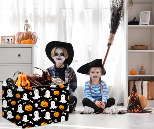 Image of Rectangular Halloween Basket for Boys and Girls Kids Trick or Treat Pumpkin Basket for Halloween Parties Cute Storage Bin Organizer Box Room Decor(Black halloween)