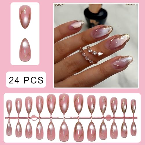 Nude Sparkling Press on Nails - Metallic French Design
