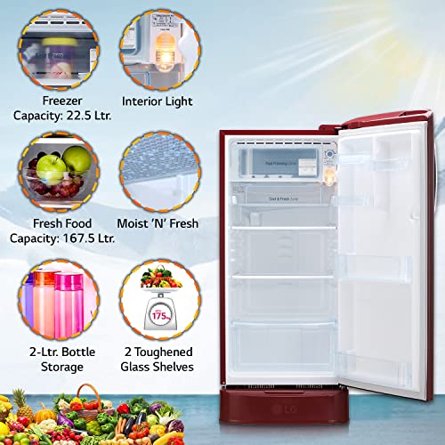 Image of LG 190L 5 Star Direct-Cool Smart Inverter Single Door Refrigerator (GL-D201ASPZ, Scarlet Plumeria, Base stand with drawer)