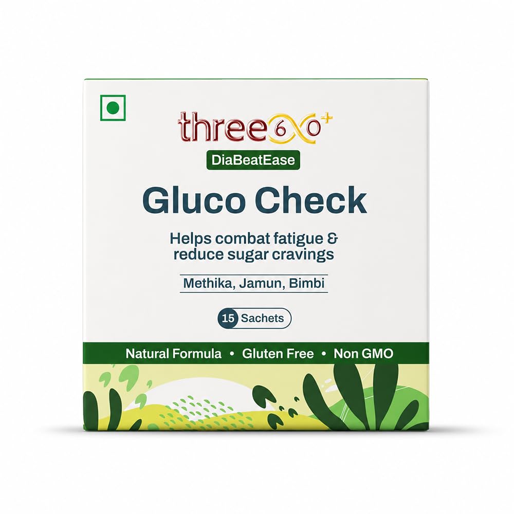 three60+ DiaBeatEase GlucoCheck Powder |Helps Support Sugar Control | Clinically Proven Dosages of Methika, Jamun, Karela, Bimbi, Bilva | No Known Side Effects | 15 Sachets (6g each) (Pack of 1)-image-6