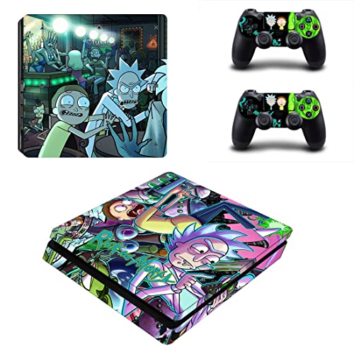 Accesorios Ps4 Compatible con PlayStation 4 Slim Rick and Morty Scene Vinilo adhesivo adhesivo Skin Wrap – consola y 2 controladores –...