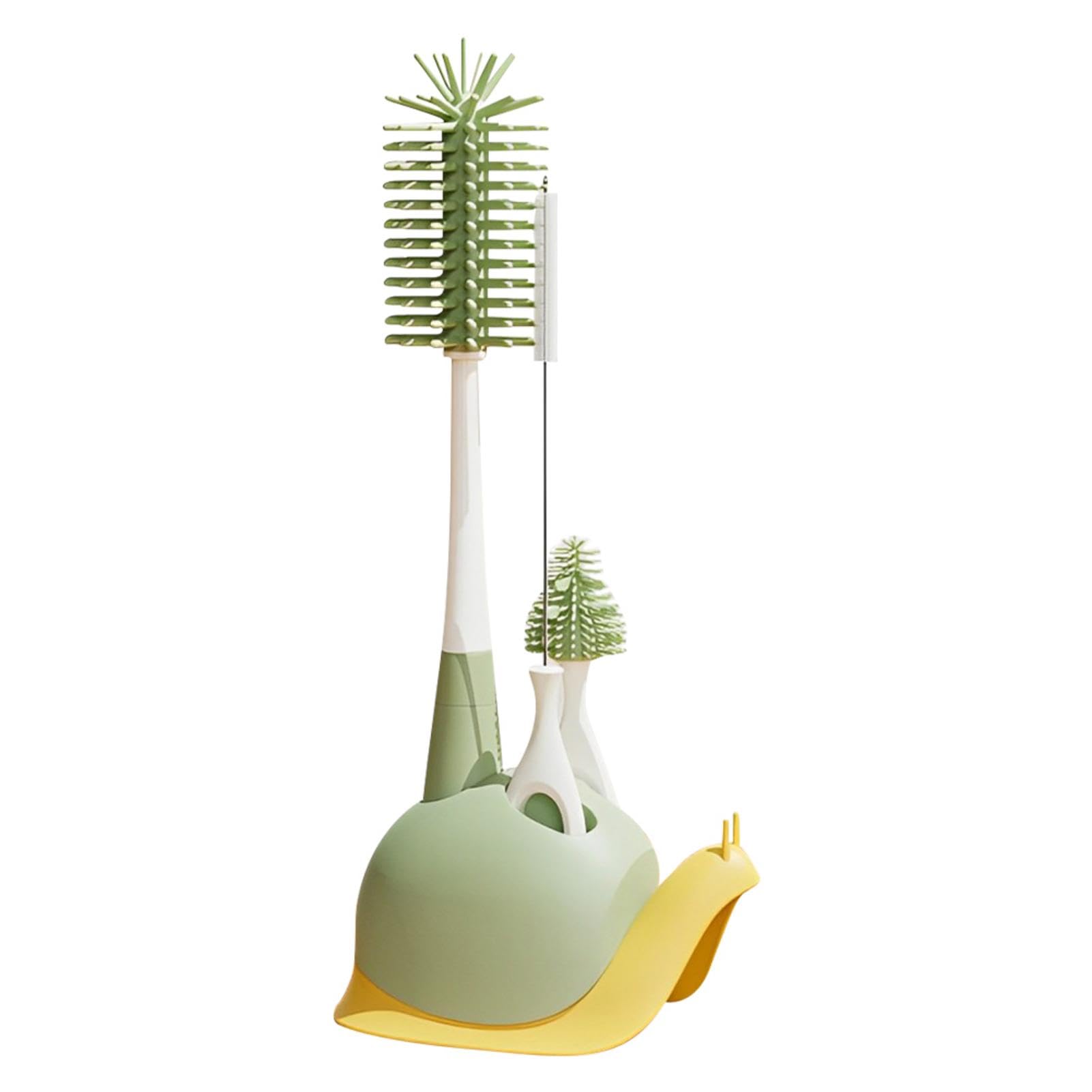 Baby Bottle Cleaning Brush Set, Straws Cleaning Brush, Bottle Brushes with Stand, Cute Snail Stand Brushes Set, Easy Cleaning Bottle Scrubber Brush for Water Bottle and Straws