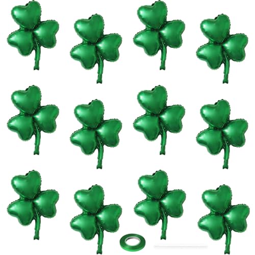St. Patricks Day Shamrock Foil Balloons Set 12PCS Green Clover Balloons for Irish Party Decorations Lucky Theme Festival Decor