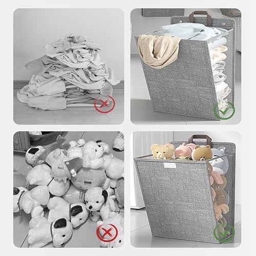 Piyquintic GRAY LARGE 2PCS Folding Laundry Basket ,Set Of 2 Wall-Mounted Laundry Baskets,Laundry Basket Hanging thumb #6
