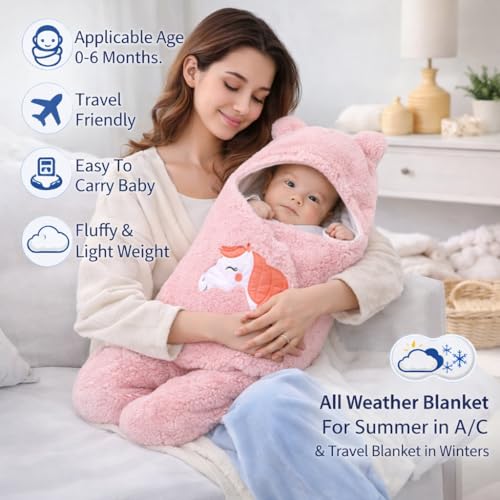 Image of BRANDONN Baby Blanket Newborn Gift Pack Swaddle Wrapper with Bear Hood, Ultra-Soft Premium Flannel Fabric, 0-9 Months, Length 68 cm x Width 68 cm