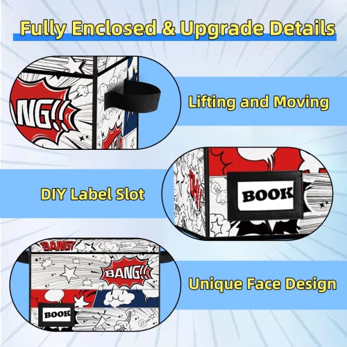 Image of Comic Book Storage Box, 15.8 inch X 7.8 inch X 11.8 inch, Heavy Duty Collapsible Holds 160-180 Comic Book Bin Container Holder Shelf (Cartoon Clock)
