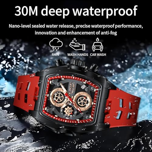 Image of LIGE Mens Watches Luxury Tonneau Watches for Men Waterproof Analog Watch Chronograph Calendar Date Men's Dress Business Work Watch Large Square Face Wristwatch