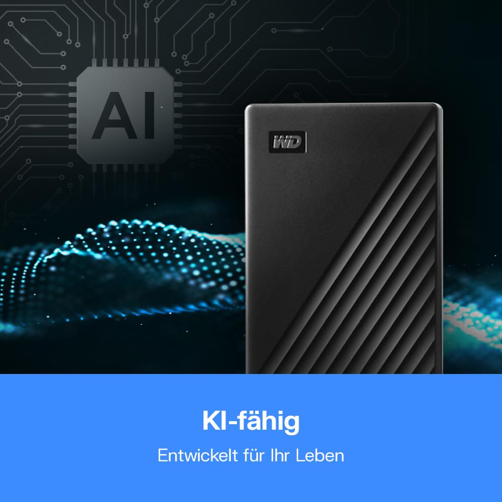 WD My Passport externe Festplatte 1 TB (mobiler Speicher, schlankes Design, herunterladbare Software, automatische Backups, Passwortschutz) Schwarz - auch kompatibel mit PC, Xbox und PS4, 1 Stück