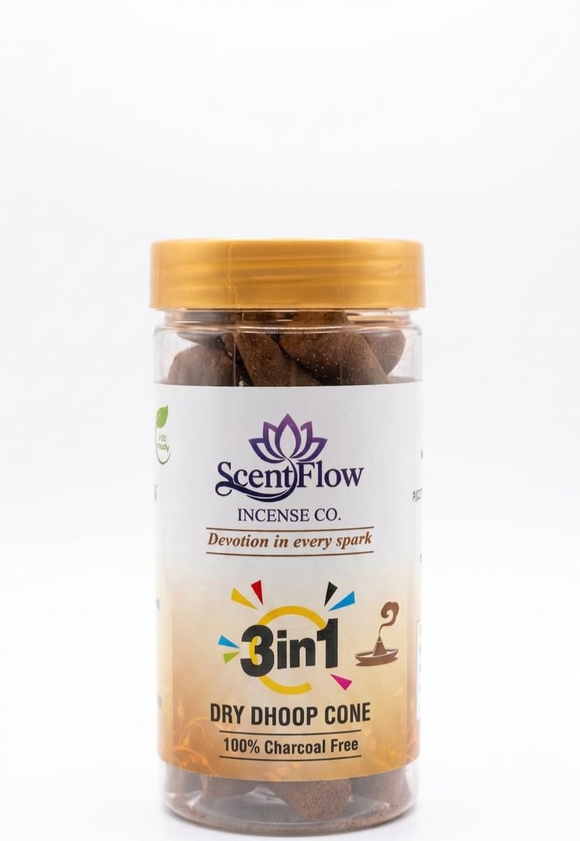 ScentFlow Natural Dhoop Cone Chandan, Gulab, Mogra.100% Charcoal Free (3in1) (Pack of 3) 100g Each.-picture-29