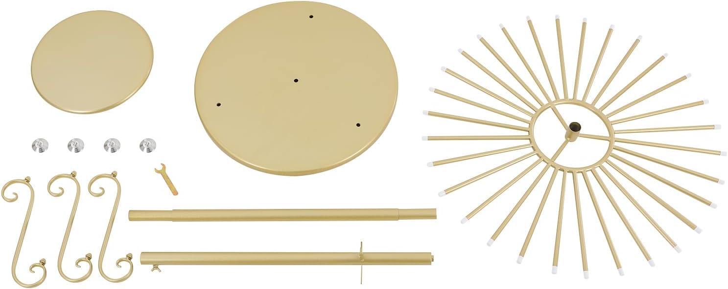 Freestanding Scarf Display Rack with 30 Rods, 360° Rotation Height Adjustable Scarf Holder Organizer, Retail Display Tie Scarf Rack w/Adjustable Pad Base for Apartments, Walk-in Closets (Gold)