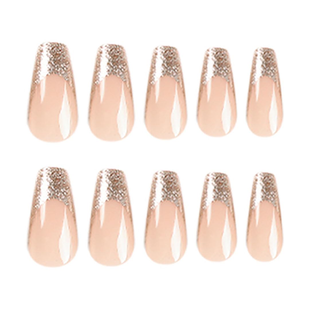 Cubahop 24pcs Long Coffin Bling Fake Nails Press on Nails Pink Glitter False Nail Stick on Nails for Women and Girls(B) - Image 4