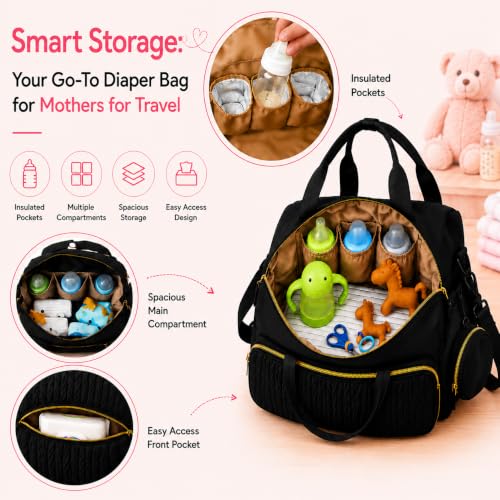 Image of Baby Diaper Bag | Diaper Bag for Mothers For Travel | Baby Bags For Mothers Carry | Baby Diaper Bag For Mother For Travelling | Mommy hand Tote Sling Lugguage diapers Handbags with Changing Mat