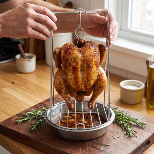 Asador de pollos de acero inoxidable con diseño robusto estilo barril 7