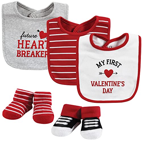 Image of Hudson Baby Unisex Baby Cotton Bib and Sock Set, Valentine Heartbreaker, One Size