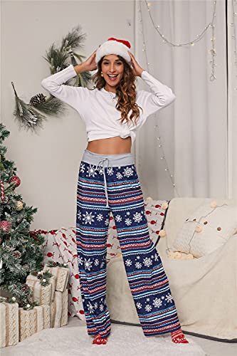 Image of iChunhua Women's Comfy Stretch Floral Print Drawstring Palazzo Wide Leg Lounge Pant