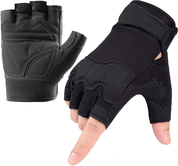 Fingerlose Halbfingerhandschuhe Herren Damen, Rutschfeste Fingerlose Handschuhe For Outdoor-Sportarten, Radfahren, Motorradfahren, Wandern, Klettern, Autofahren, Arbeiten, Camping(Black,Large)