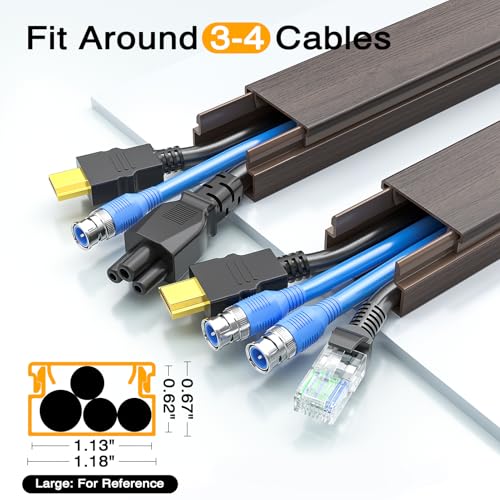 Image of Delamu 157in Cord Hider Wall, TV Cable Hider Cord Covers for Wires on Wall, Large Cable Cover Raceway to Hide 2-4 Cords, Wire Hiders Wire Covers for Cords for TV on Walls, W1.18 H0.6in, Darkwood