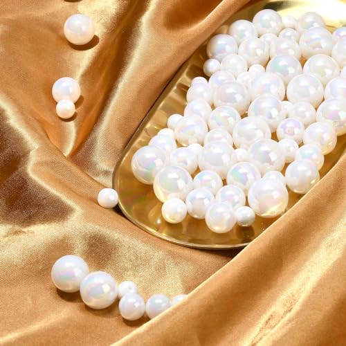 UR URLIFEHALL 100 Pcs 5 Styles ABS Plastic Imitation Pearl Round Beads White Faux Pearl Beads for Jewellery Crafts Bagchain Keychain Decor - Image 3