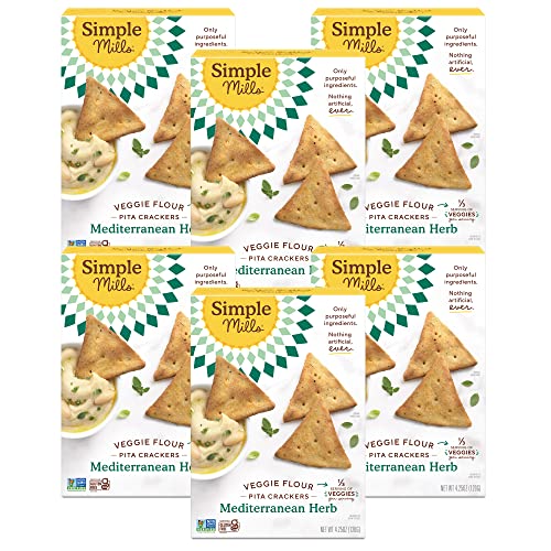 Image of Simple Mills Veggie Pita Crackers, Mediterranean Herb - Gluten Free, Vegan, Healthy Snacks, Paleo Friendly, 4.25 Ounce (Pack of 6)