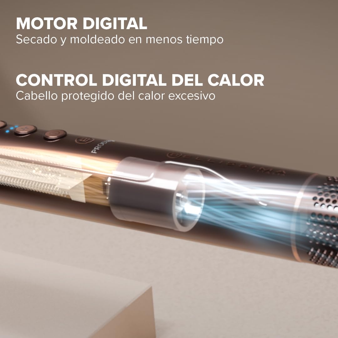 Bellissima Prodigy moldeador de aire caliente Ion-Ceramic Coanda motor digital 1200W 6 accesorios
