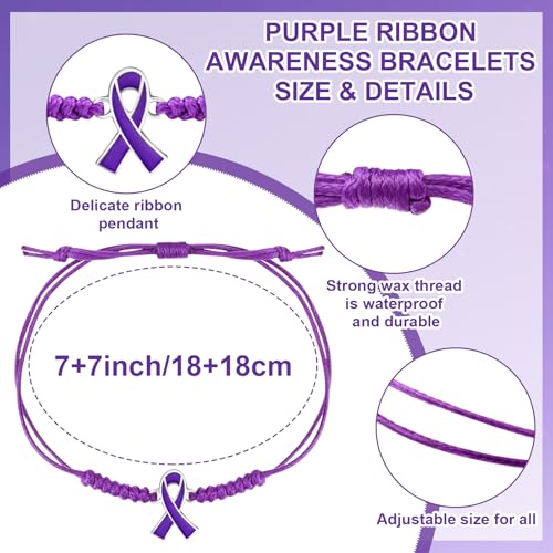 24pcs Domestic Violence Awareness Ribbon Pin&Bracelet Purple Ribbon Lapel Pin&Adjustable Bracelet Inspirational Domestic Violence Awareness Brooch Anti Violence Campaign Charity Supplies2