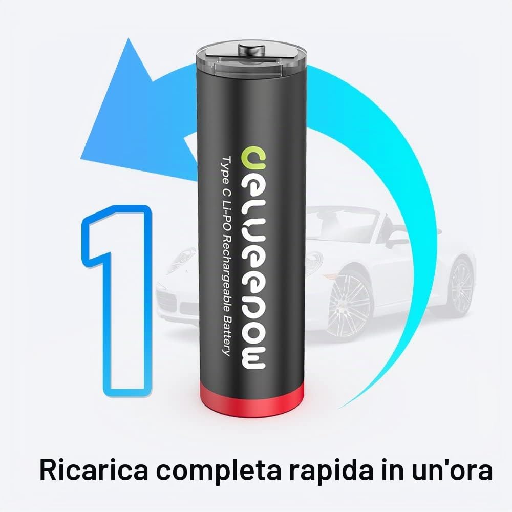 1.5V USB-C Batterie AA ricaricabili 3400mWh, Pile Ricaricabili AA Litio 1500 Cicli con Cavo USB-C, 4 pezzi
