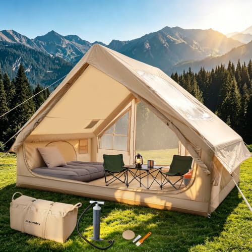 MOORSKY Inf-Tent01 Carpa Inflable para Camping, Capacidad 6 Personas, Color Khaki, Oxford, Impermeable, 4 Temporadas