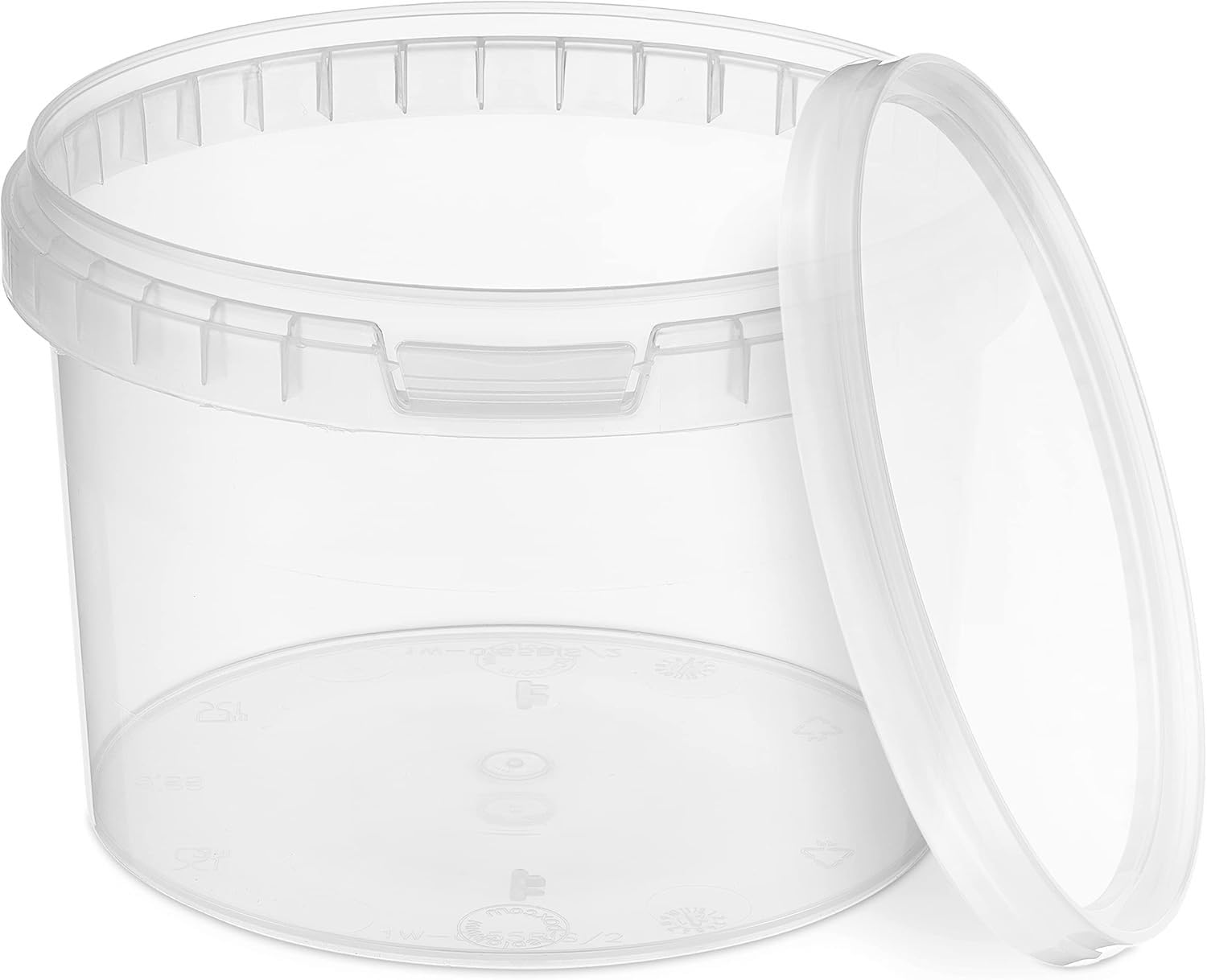 Generico Secchio c/coperchio 4 Formati, trasparente, idoneo al contatto alimenti, ermetico - a prova di perdite - contenitore di plastica - vuoto (1000 ml 25 Pezzi Tondo)
