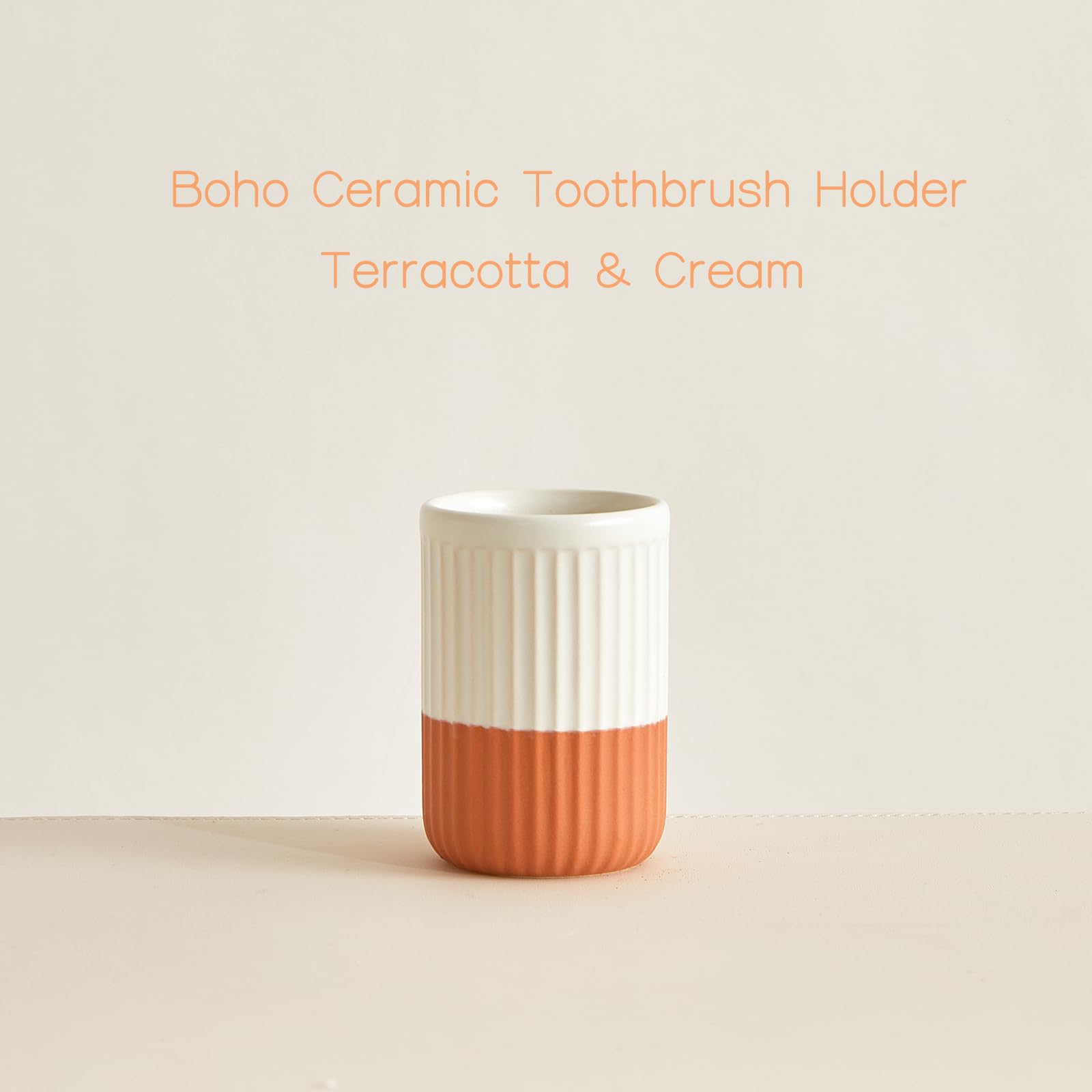 Soporte de cerámica para cepillo de dientes para encimera de baño, vaso de cerámica de dos tonos, soporte cilíndrico ondulado, soporte para bolígrafos, organizador de escritorio, accesorio