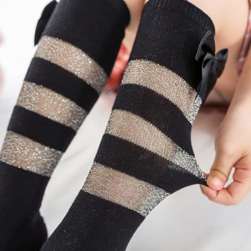 4 Pairs Kid Girls Knee High Socks with Bow Comfortable Long Stockings Toddler Girls Cute Princess Dress Socks4