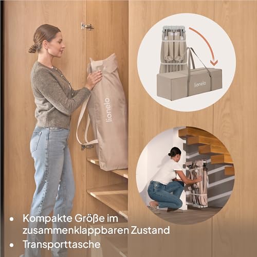 Lionelo Kinderlaufgitter 150 x 180 x 75 cm Florence Easy Fold, atmungsaktives Netz, sicher, tragbar, einfach zusammenklappbar, 2 Eingänge mit Reißverschluss, Reisetasche