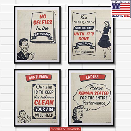Funny Bathroom Decor Pictures. Set of 4 Unframed Art Prints Signs with Sayings